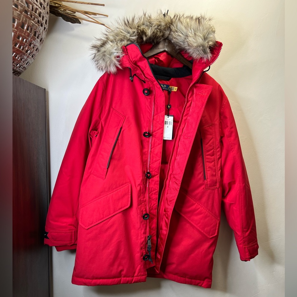 POLO RALPH LAUREN PARKA Faux Fur Trim Down Hooded Coat Size M
